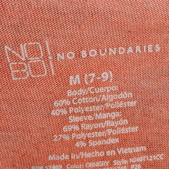 No Boundaries Orange w/Grey Thermal Raglan 3/4 Sleeve Top Size Medium (7-9) - Picture 5 of 7
